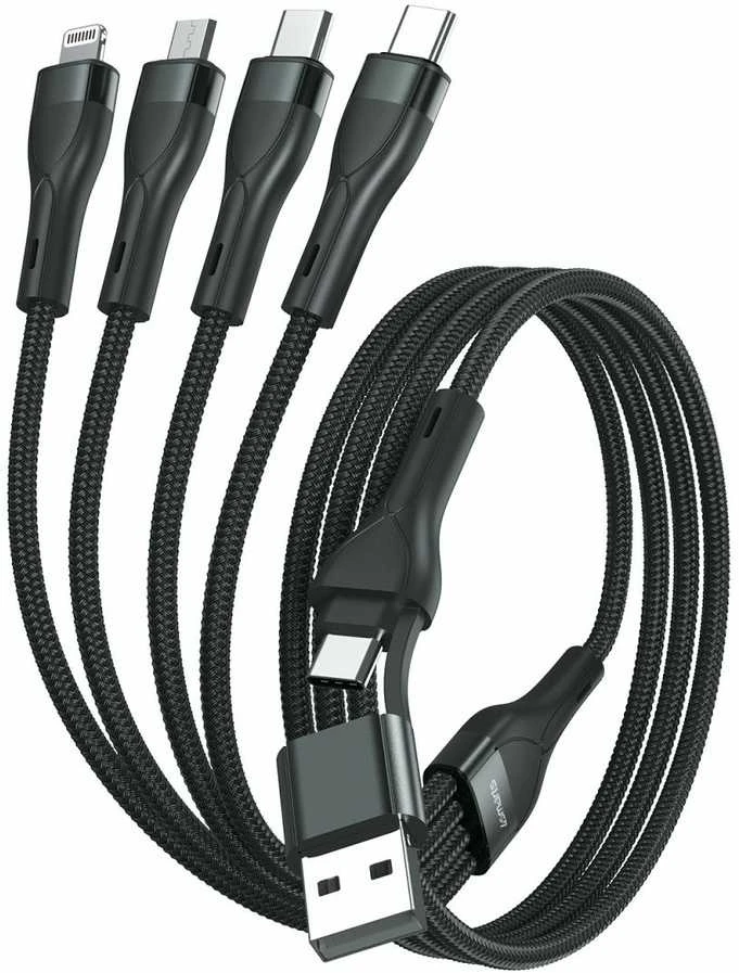 Kabelis USB-C/USB-A 4smarts 4in1 1.2m juodos spalvos