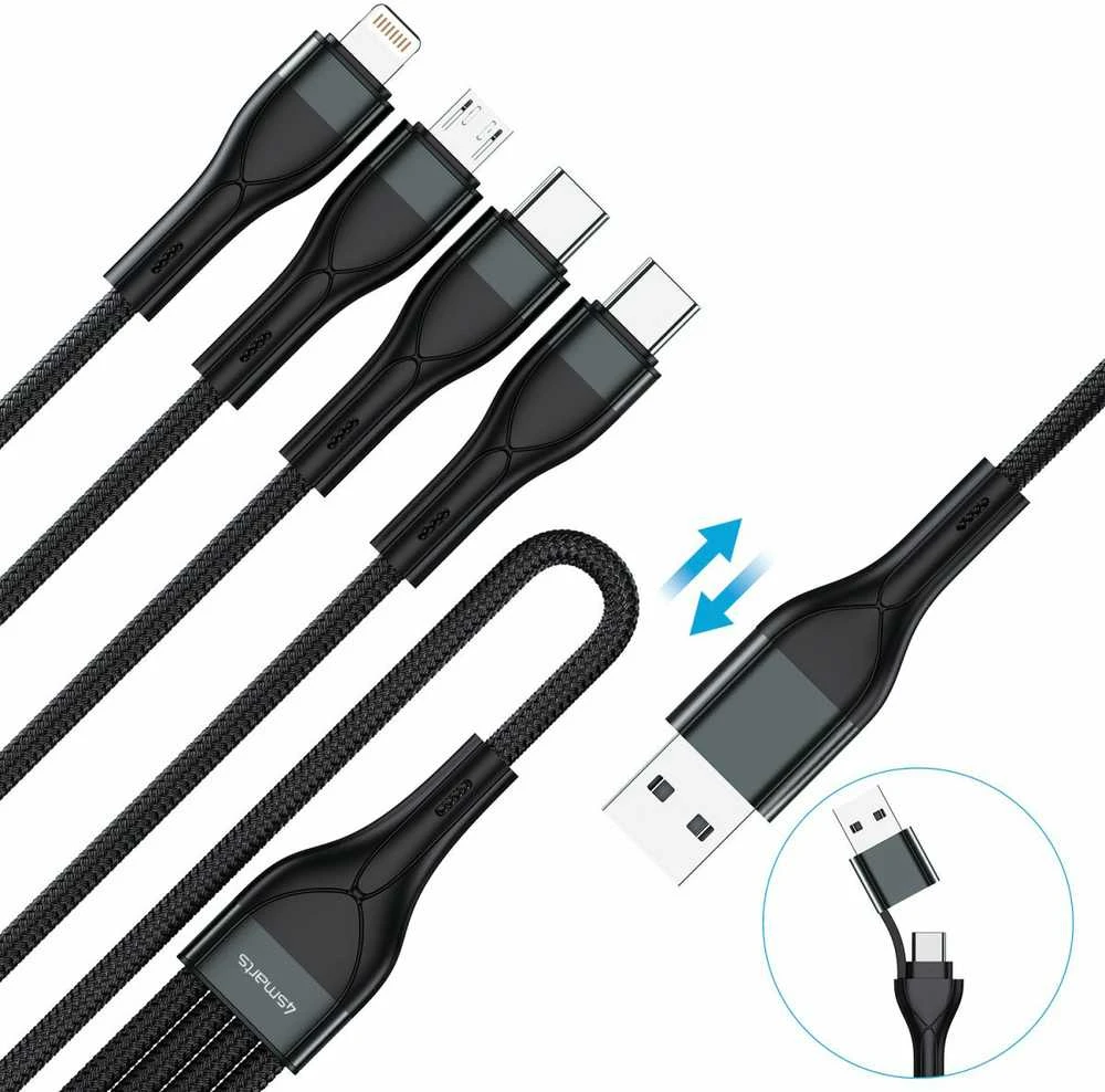 Kabelis USB-C/USB-A 4smarts 4in1 1.2m juodos spalvos