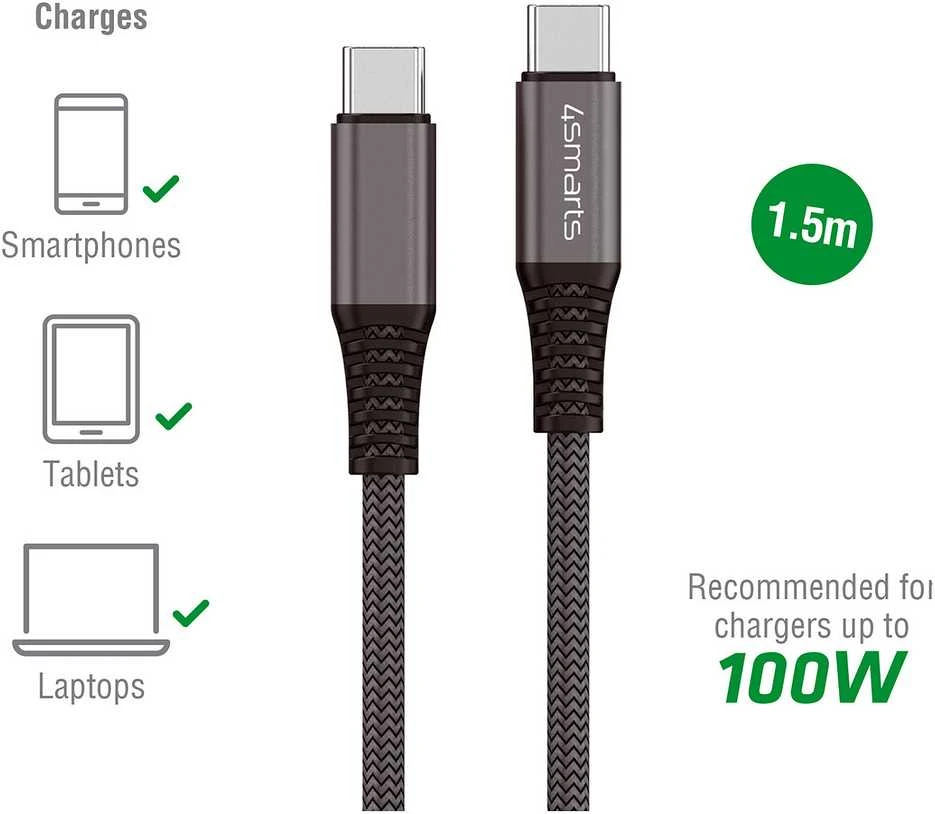4smarts USB-C į USB-C laidas PremiumCord 100W 1,5m juodas