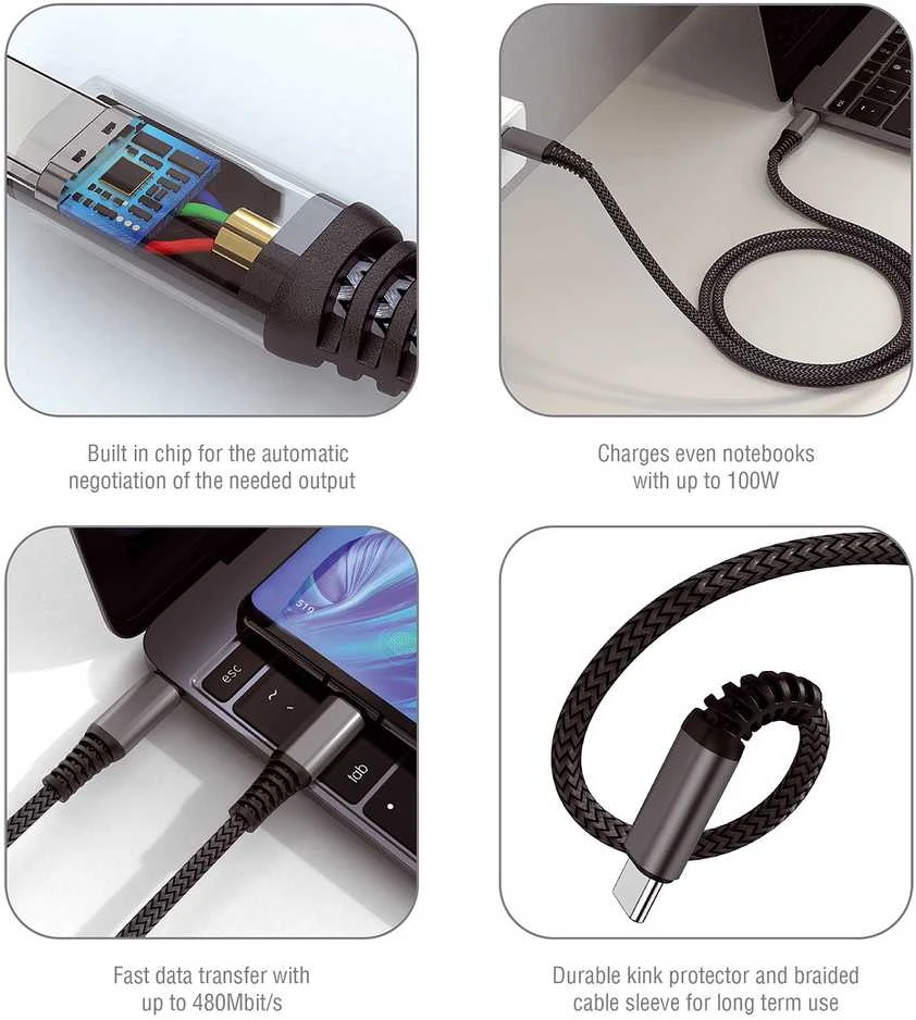 4smarts USB-C į USB-C laidas PremiumCord 100W 1,5m juodas