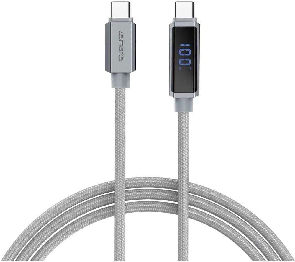 4smarts USB-C kabelis DigitCord 100W 1,5m, pilkas