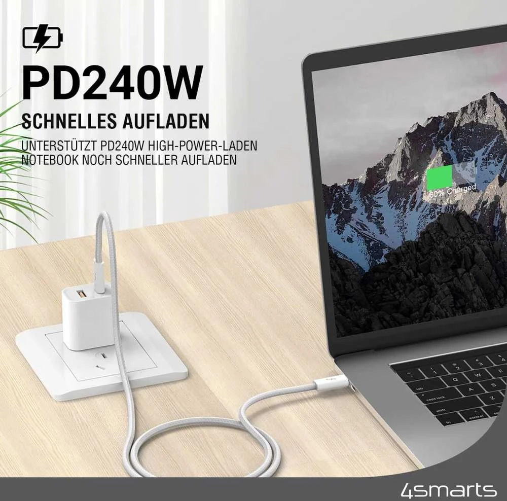 USB kabelis 4smarts USB-C - USB-C 1.5 m Baltas (540959)