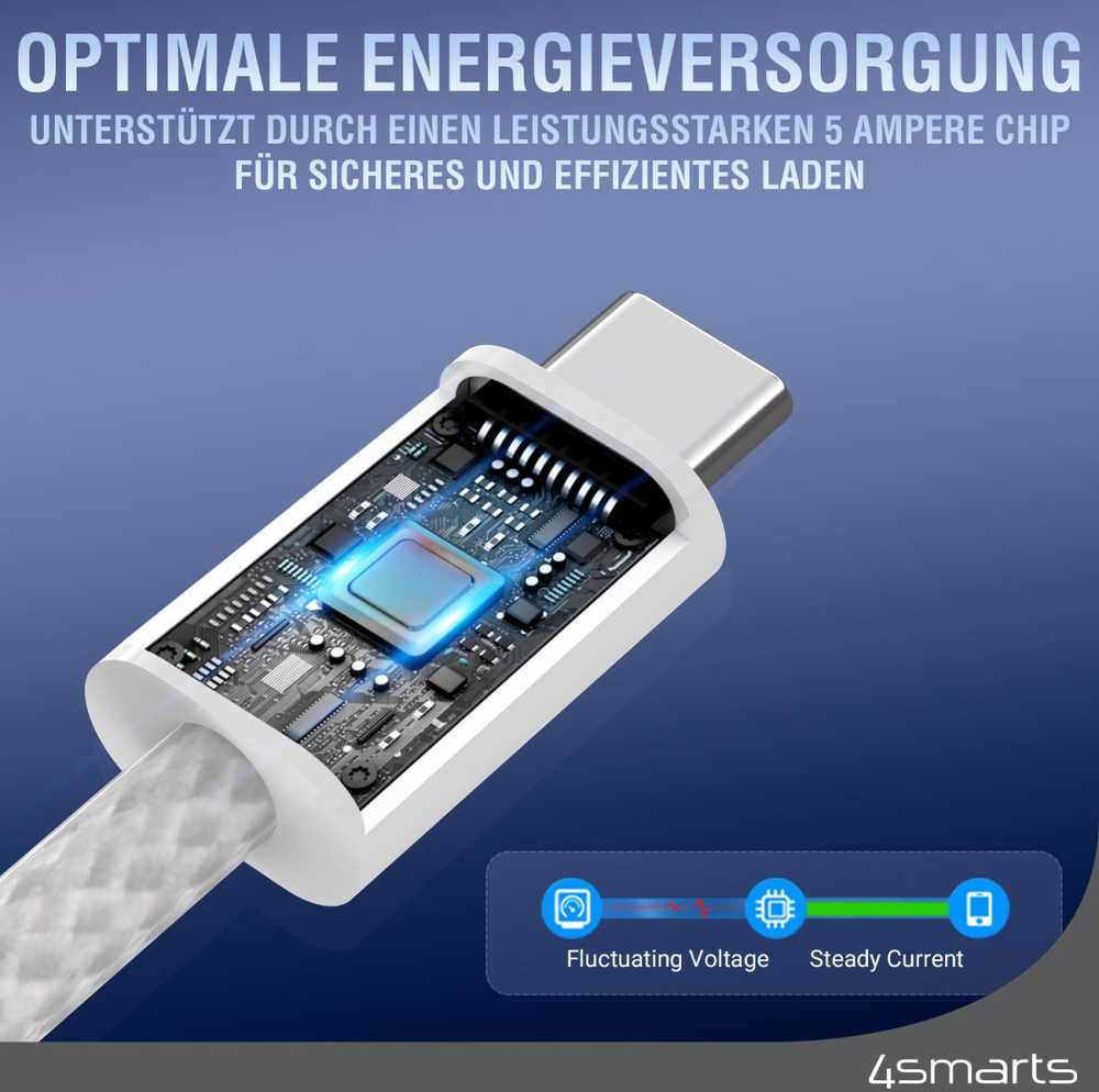 4smarts USB-C laidas 100W 5A 1.5m magnetiniu būdu ištraukiamas balta/baltas 541012