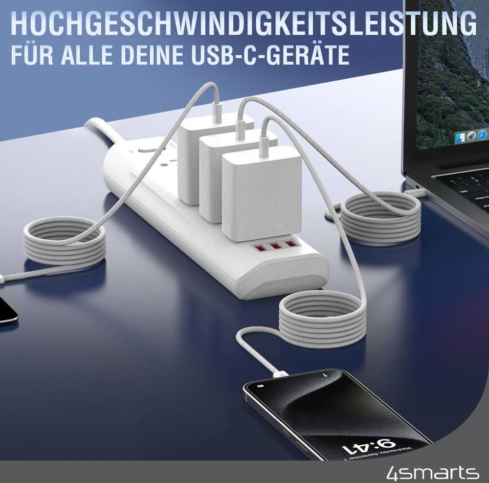 4smarts USB-C laidas 100W 5A 1.5m magnetiniu būdu ištraukiamas balta/baltas 541012