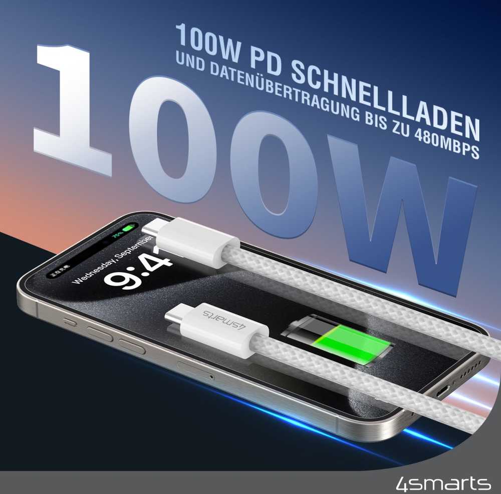 4smarts USB-C laidas 100W 5A 1.5m magnetiniu būdu ištraukiamas balta/baltas 541012
