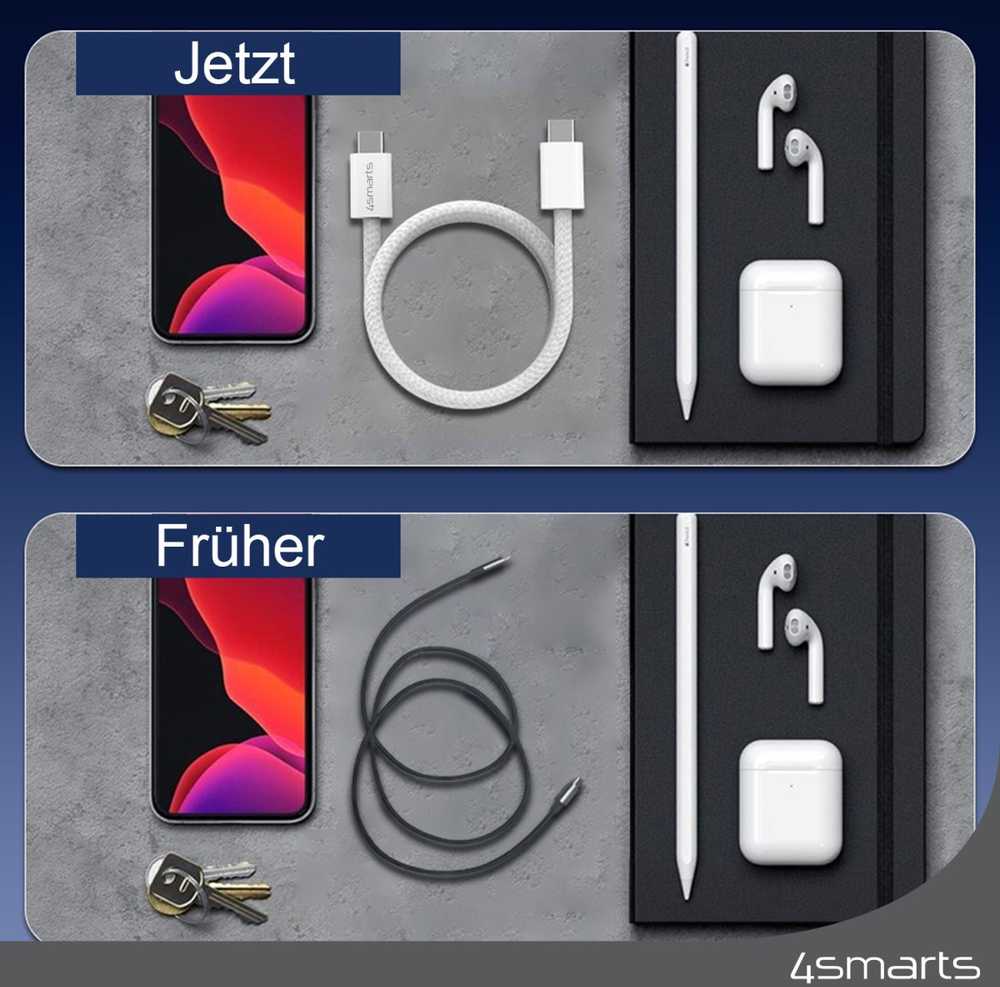 4smarts USB-C laidas 100W 5A 1.5m magnetiniu būdu ištraukiamas balta/baltas 541012