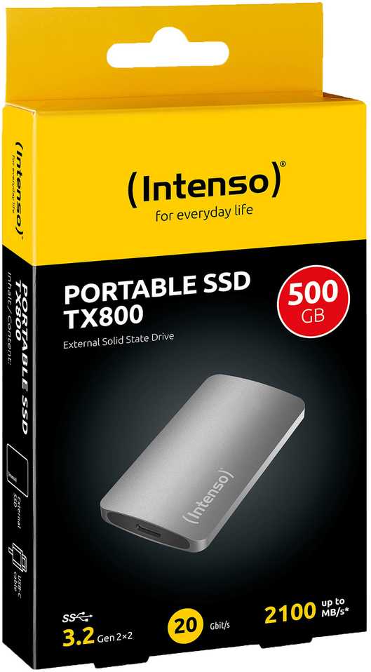 Kietasis diskas 500 GB „Intenso TX800“ (antracito spalvos, USB-A 3.2 kartos 2x2 (20 Gbit/s))