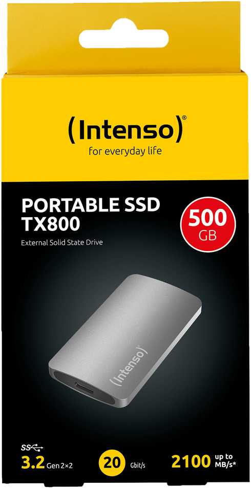 Kietasis diskas 500 GB „Intenso TX800“ (antracito spalvos, USB-A 3.2 kartos 2x2 (20 Gbit/s))