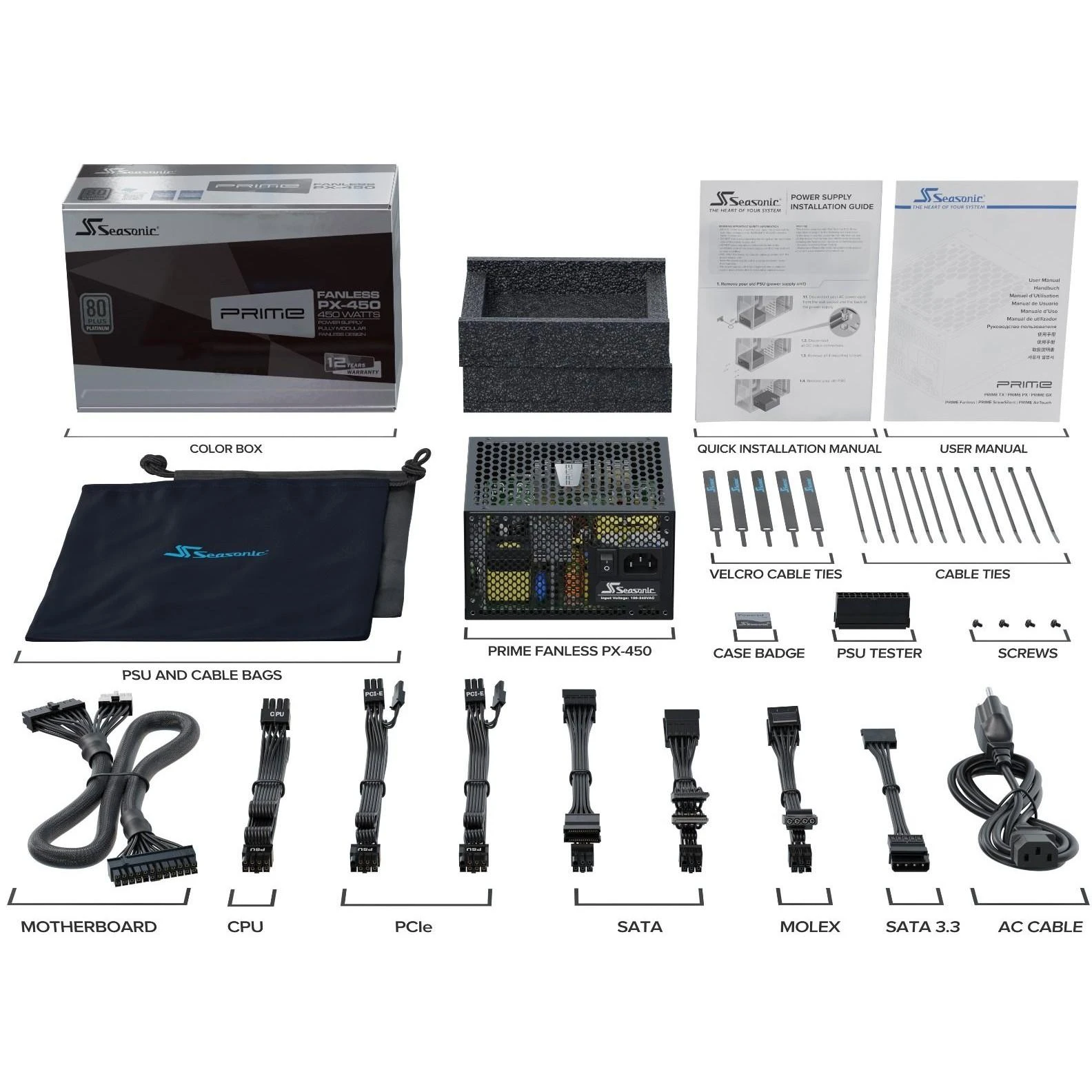 500 W Seasonic PRIME be ventiliatoriaus PX-500 500 W kabelių valdymo sistema