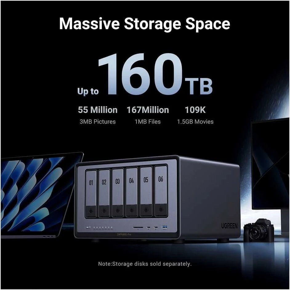 Serveris Serwer plików Ugreen NASync DXP6800 Pro 6-dyskowy 8GB DDR5 Intel i5-1235U 2x 10GbE 8K HDMI SD 4.0 Juodas (DXP6800 PRO)
