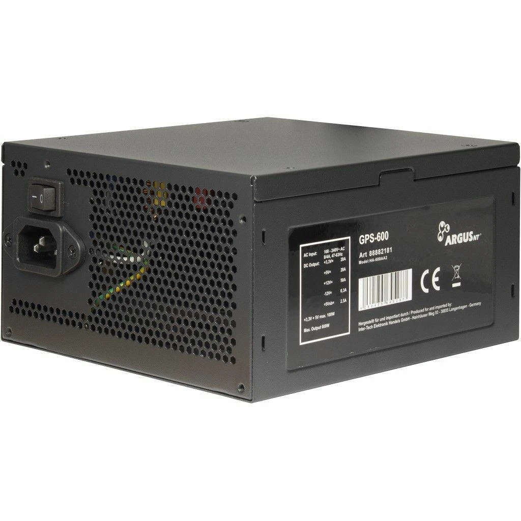 „Inter-Tech Argus GPS-600 600W“, kompiuterio maitinimo šaltinis - juodas, 600 vatų