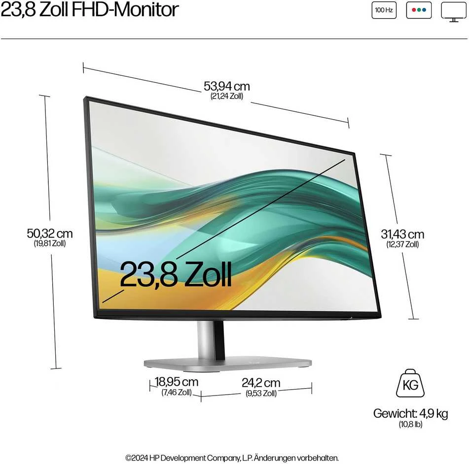 HP 524pf Series 5 Pro FHD monitorius – 23,8 colių 1920x1080 FHD 350 nitų 100 Hz AG, IPS, HDMI/DisplayPort, 4x USB-A, reguliuojamas aukštis / pakreipimas / pasukimas / pasukamas, 3 metai (pakeičia E24 G5)