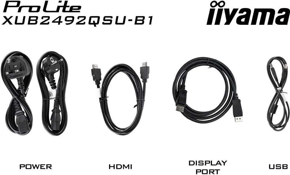 Monitorius IIYAMA XUB2492QSU-B1 24 colių ETE IPS skydelis 2560x1440 100Hz QHD 05ms MPRT FreeSync 15cm Aukštis Adj. Stovas 300cd/m2 HDMI DisplayPort