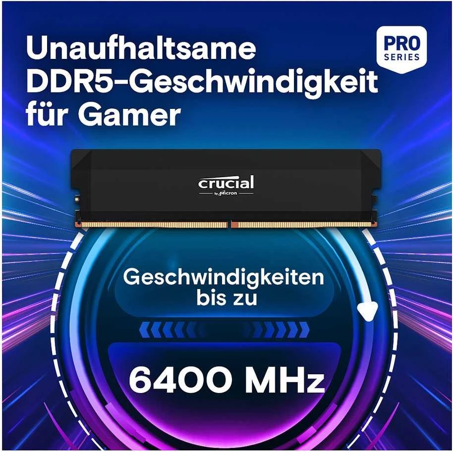 RAM „Crucial Pro“ spartinimo funkcija 64 GB [2 x 32 GB 6400 MHz DDR5 CL40 UDIMM]