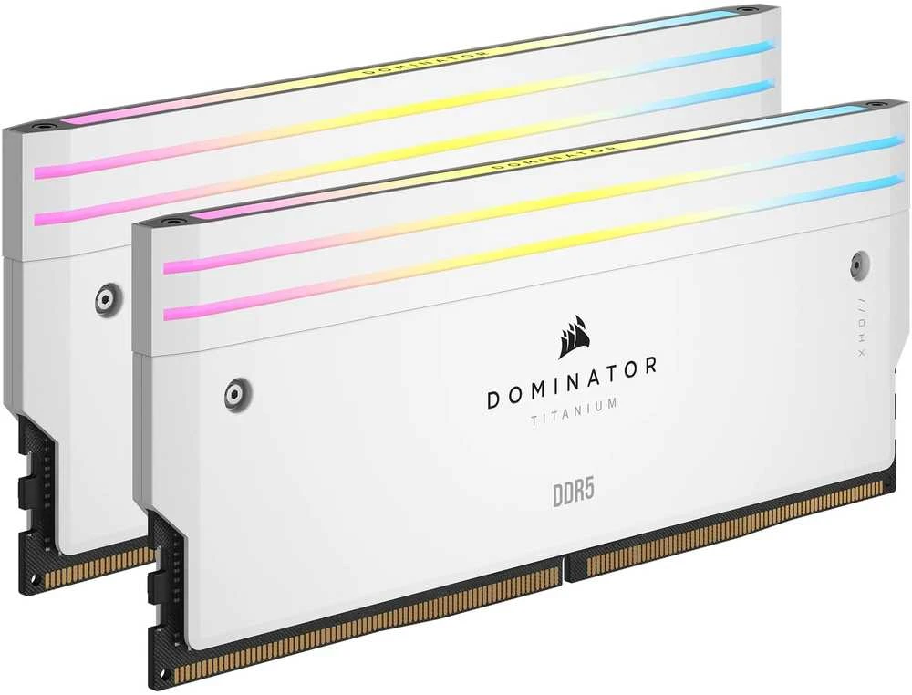 Stacionarių kompiuterių atmintis CORSAIR RAM DOMINATOR TITANIUM CMP64GX5M2B6400C32W RGB 64GB (2 x 32GB), Baltos spalvos