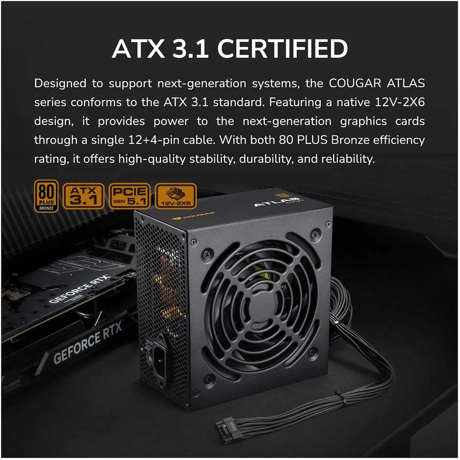 „COUGAR ATLAS 650“ maitinimo blokas, „80+ Bronze“, 650 W (ATX 3.1)