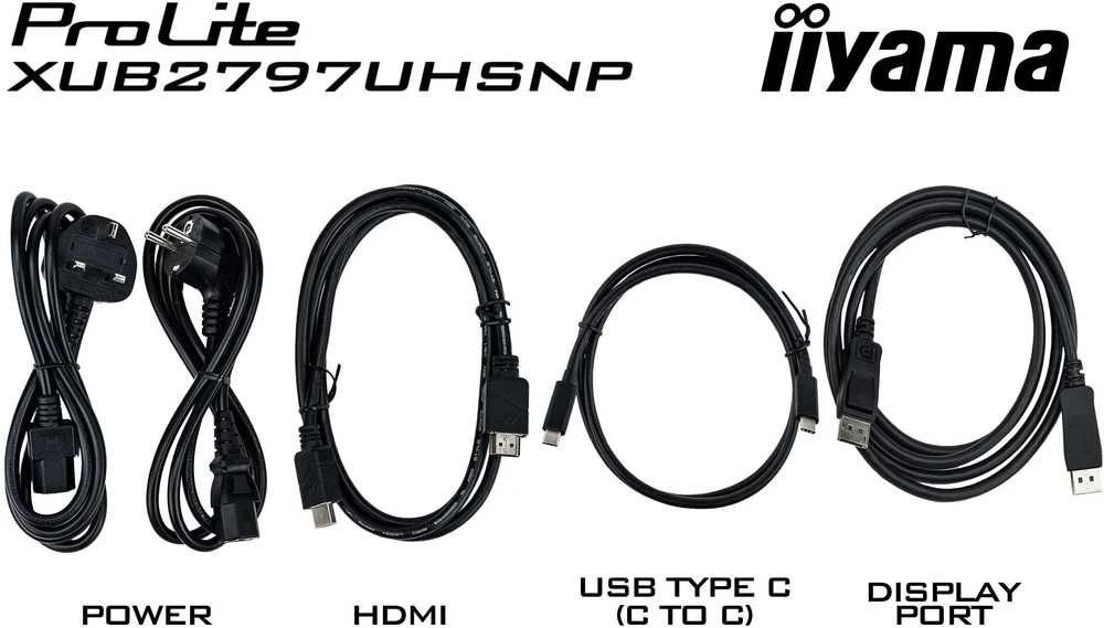 Monitorius IIYAMA XUB2797UHSNP-B1 27 colių IPS UHD 350cd/m2 4ms 15cm aukščio kor. Stovas HDMI DP USB-C doko LAN garsiakalbiai