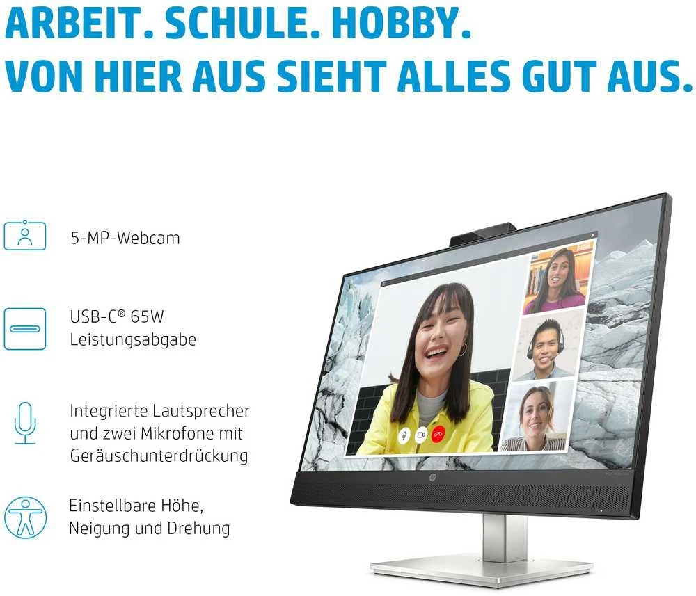Monitorius HP E27m G4 QHD USB-C Conferencing Monitor/IPS/QHD (2560 x 1440)/300 nits/web cam 5MP/Speakers 2 x 5 W  (40Z29AA)