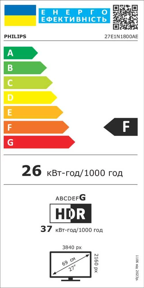 Monitorius Philips 27E1N1800AE/00 | 27" | 4K UHD IPS | 60 Hz 350 cd/m2 | 4 ms | 2x HDMI 2.0 | DP | garsiakalbiai | „Pivot“