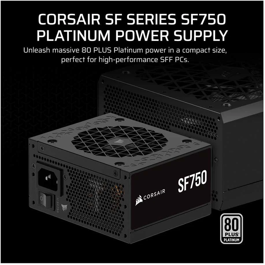 „Corsair SF Series SF750 SFX“ maitinimo šaltinis, 80 PLUS Platinum, ATX 3.1 / PCIe 5.1 × 750 vatų, juodas