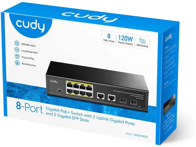 Šakotuvas 10 prievadų komutatorius CUDY GS1010PS2