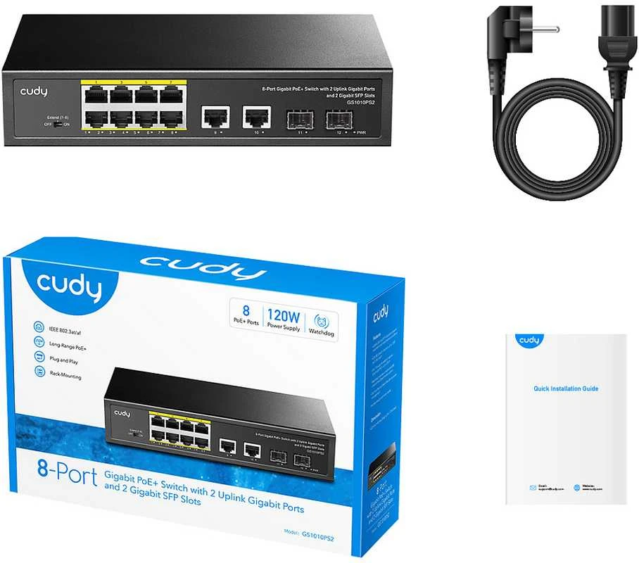 Šakotuvas 10 prievadų komutatorius CUDY GS1010PS2