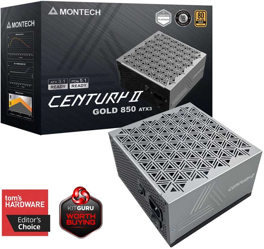 „Montech Century II 80 PLUS Gold“ maitinimo šaltinis, pilnai modulinis, ATX 3.1, PCIe 5.1 × 850 vatų