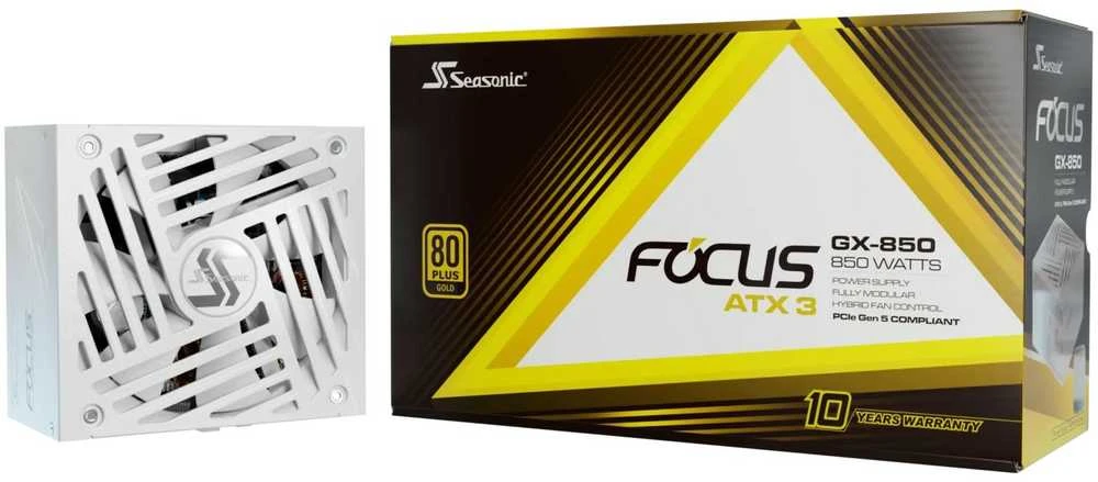 Seagate Seasonic Focus GX 80 PLUS Gold PSU, modular, PCIe 5.1 – 850 Watt, baltos spalvos
