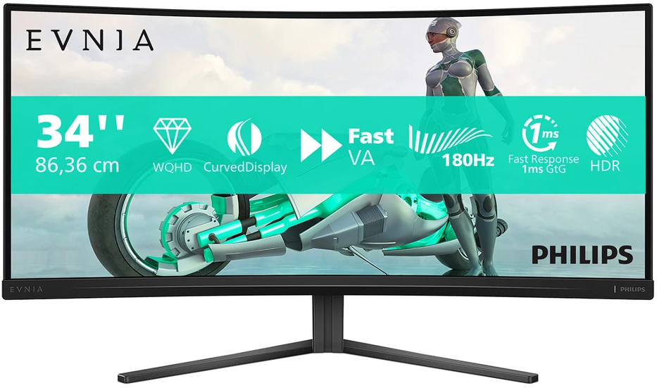 Žaidimų monitorius Philips Evnia 34M2C3500L | 34" / Fast VA / WQHD 3440 x 1440/ DisplayPort: 180 Hz, HDMI: 100 Hz /300 cd/m²