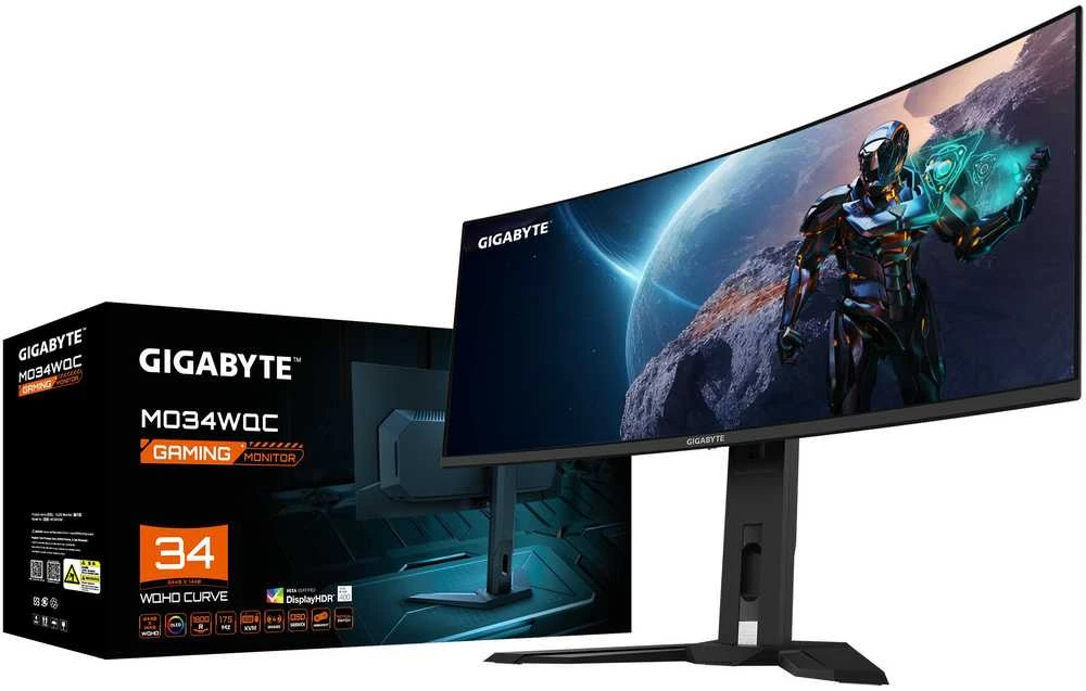 Monitorius Gigabyte | MO34WQC EK1 | 34" | OLED | WQHD | 175 Hz | 0,03 ms | 3440 x 1440 pikselių | 250 cd/m² | HDMI jungčių kiekis: 2