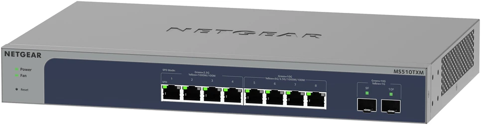 Šakotuvas „NETGEAR“ 8 prievadų daugiagigabitinis/10g eterneto išmanusis valdomasis „Pro“ komutatorius su 2 SFP+ prievadais (MS510TXM)