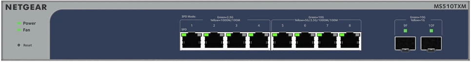 Šakotuvas „NETGEAR“ 8 prievadų daugiagigabitinis/10g eterneto išmanusis valdomasis „Pro“ komutatorius su 2 SFP+ prievadais (MS510TXM)