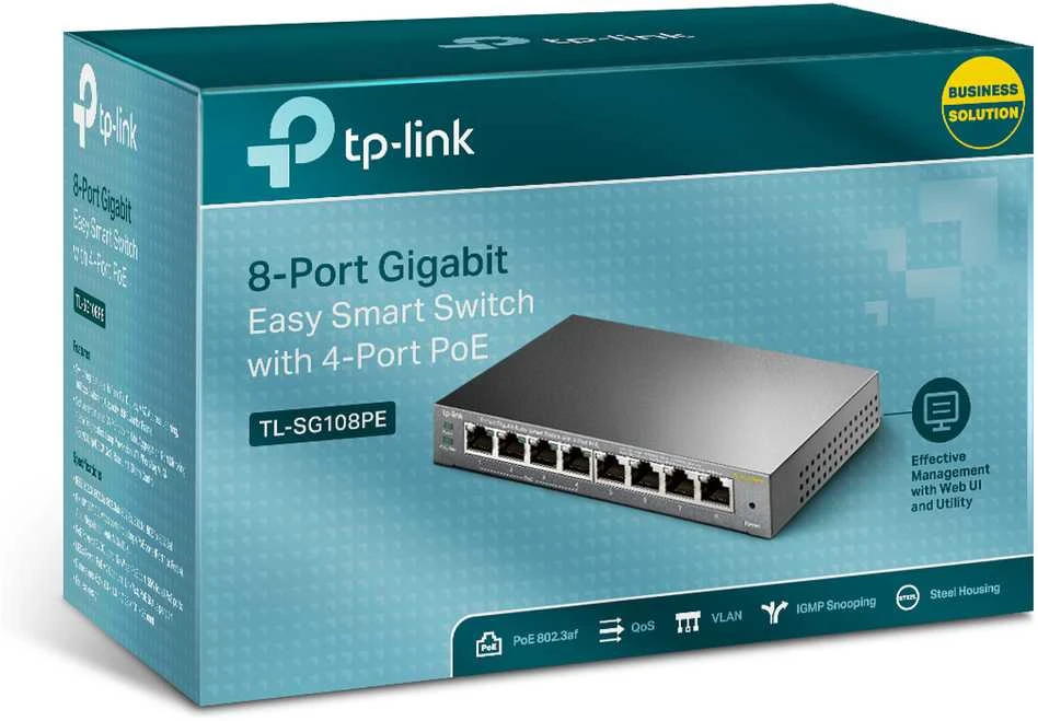TP-Link 8 prievadų "Gigabit Easy Smart" komutatorius su 4 prievadų PoE (TL-SG108PE)