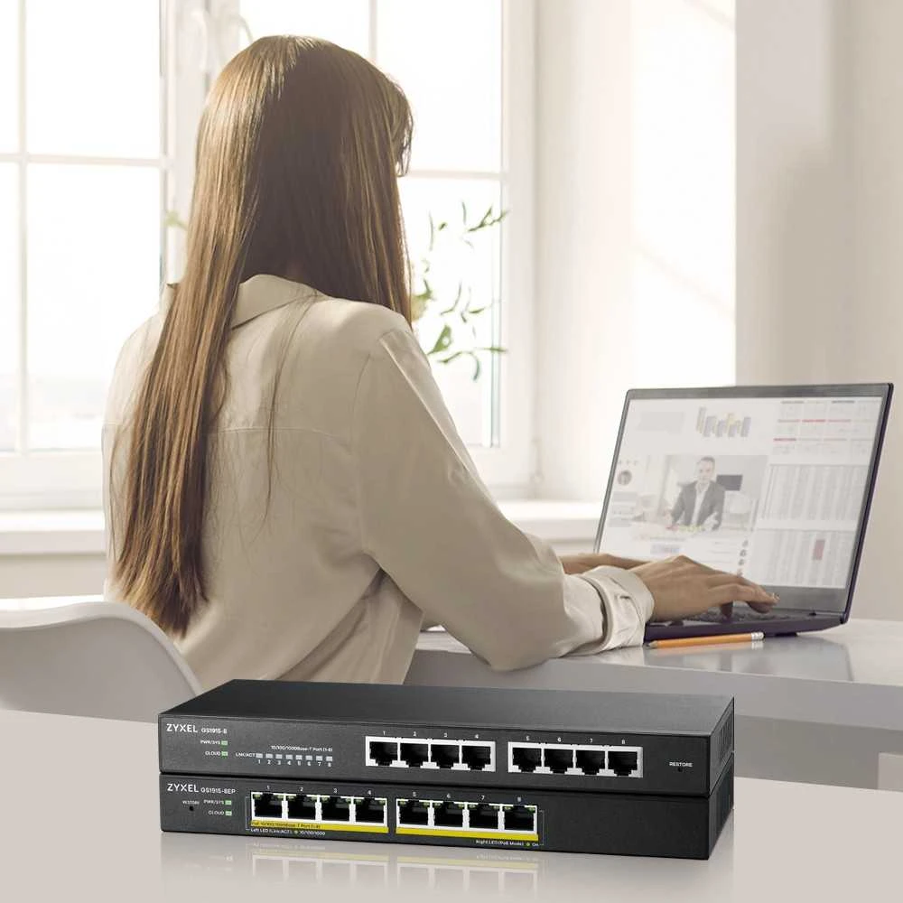 Šakotuvas ZYXEL GS1915-8, 8-PORT GBE SMART SWITCH, HYBRID MODE, STANDALONE OR NEBULAFLEX CLOUD, DESKTOP, FANLESS (5Y WARRANTY)