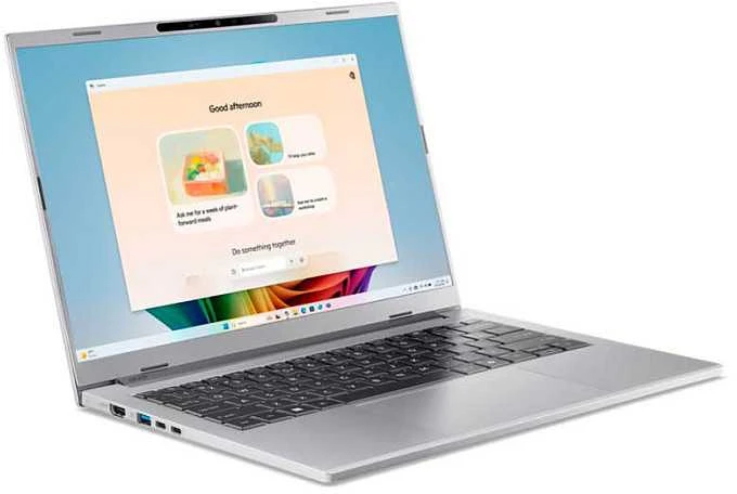 Nešiojamas kompiuteris „Acer Aspire 14“ dirbtinio intelekto OLED (A14-53M-58AQ) „Copilot+“ 14,0 colių įstrižainės WUXGA OLED ekranas su „Intel Ultra 5-226V“ (40 TOPS) procesoriumi, 16 GB RAM, 512 GB SSD, „Windows 11“ operacine sistema.
