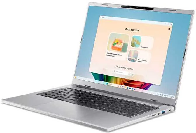 Nešiojamas kompiuteris „Acer Aspire 14“ dirbtinio intelekto OLED (A14-53M-58AQ) „Copilot+“ 14,0 colių įstrižainės WUXGA OLED ekranas su „Intel Ultra 5-226V“ (40 TOPS) procesoriumi, 16 GB RAM, 512 GB SSD, „Windows 11“ operacine sistema.