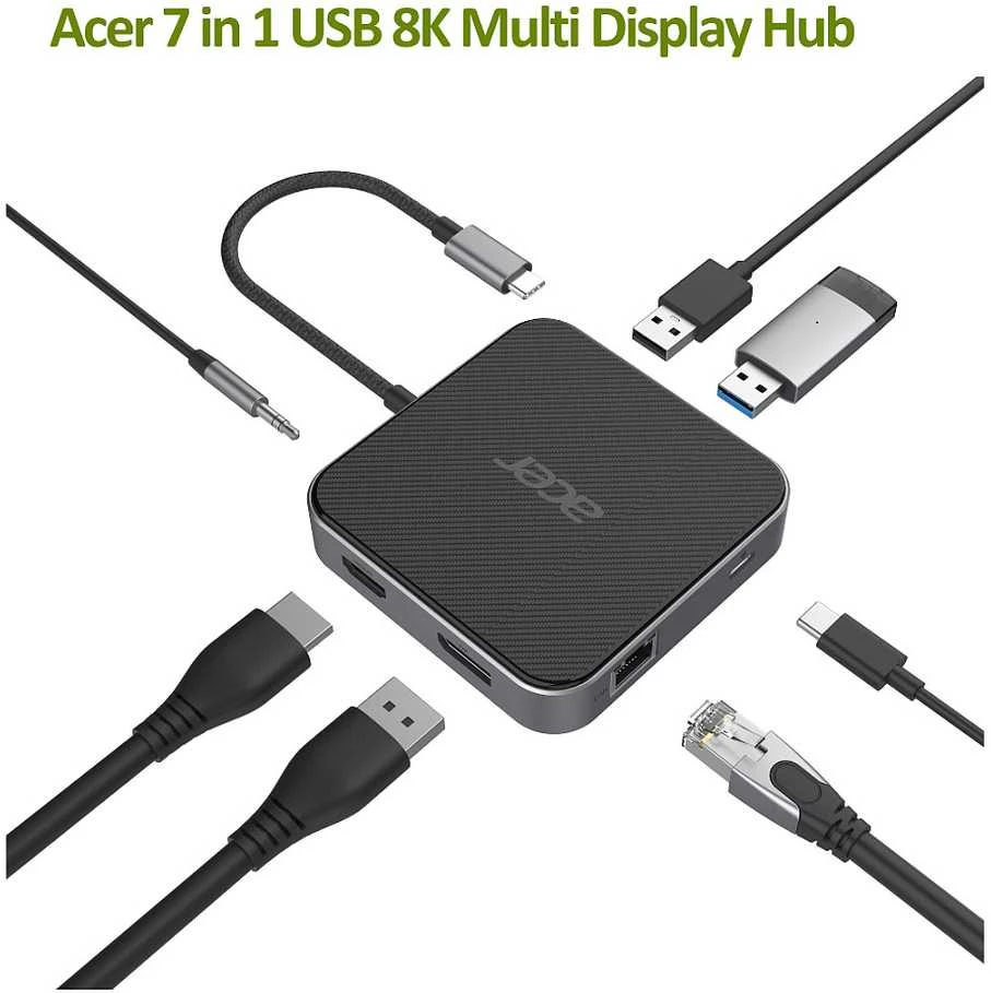 Acer 7-in-1 USB Type-C dokas | Ethernet LAN (RJ-45) jungtys 1 | DisplayPorts kiekis 1 | HDMI jungtys kiekis 1