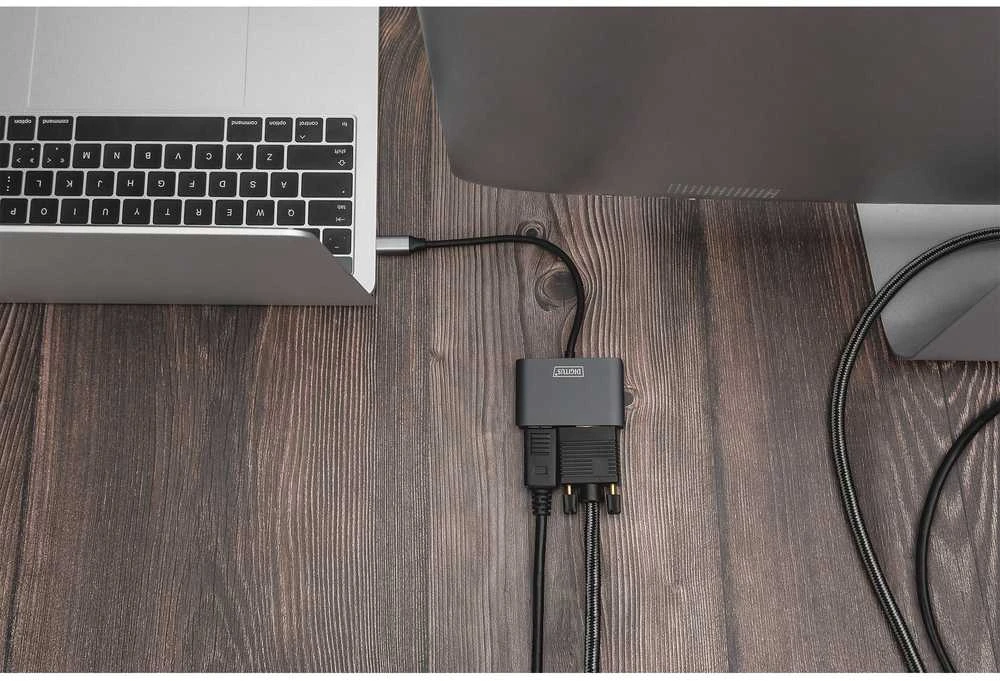 Assmann Electronic DIGITUS USB-C - DP + VGA Adapteris 20cm 4K/30Hz sidabrinis aliuminio korpusas