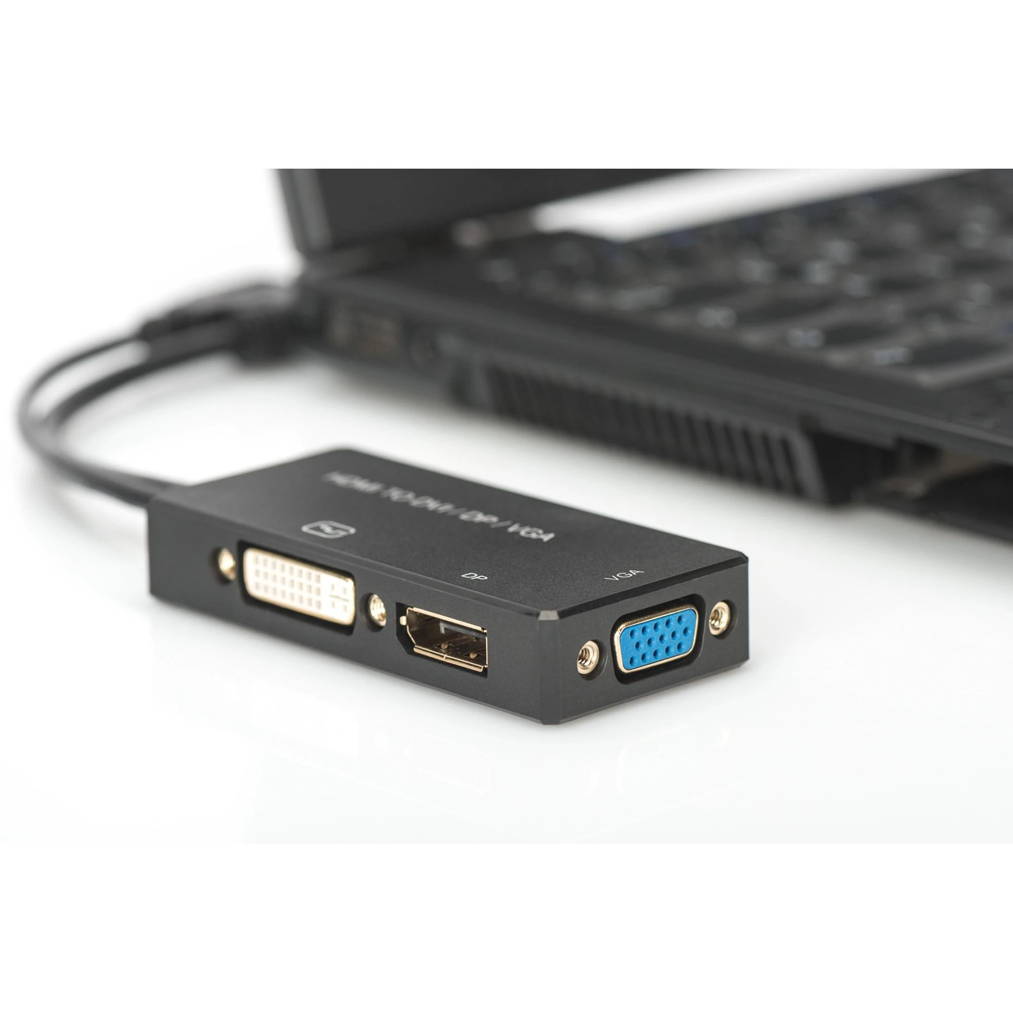 Assmann Electronic ASSMANN HDMI konverteris kabelis HDMI - DP+DVI+VGA M-F/F/F 0 2m 3 in 1 Multi-Media kabelis CE bl auksinis