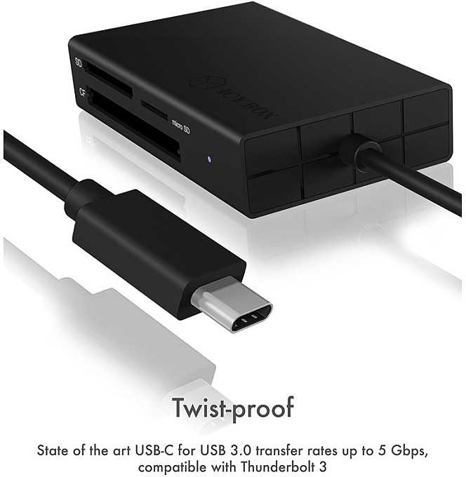 ICYBOX IB-CR401-C3 Icy Box Išorinis kelių kortelių skaitytuvas USB 3.0 Type-C, CF, SD, Micro SD