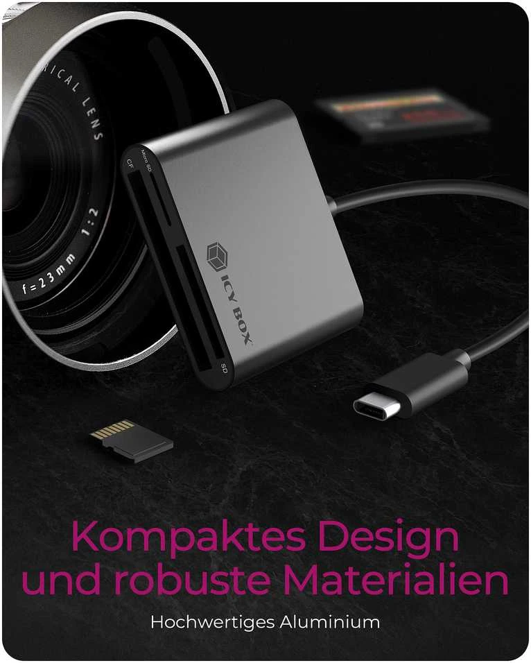 Icy Box RaidSonic ICYBOX USB 3.0 kortelių skaitytuvas Išorinis USB 3.0 Type-C pagrindinio kompiuterio jungtis SD 3.0 UHS-I Juodas