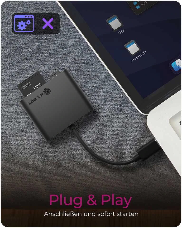 Icy Box RaidSonic ICYBOX USB 3.0 kortelių skaitytuvas Išorinis USB 3.0 Type-C pagrindinio kompiuterio jungtis SD 3.0 UHS-I Juodas