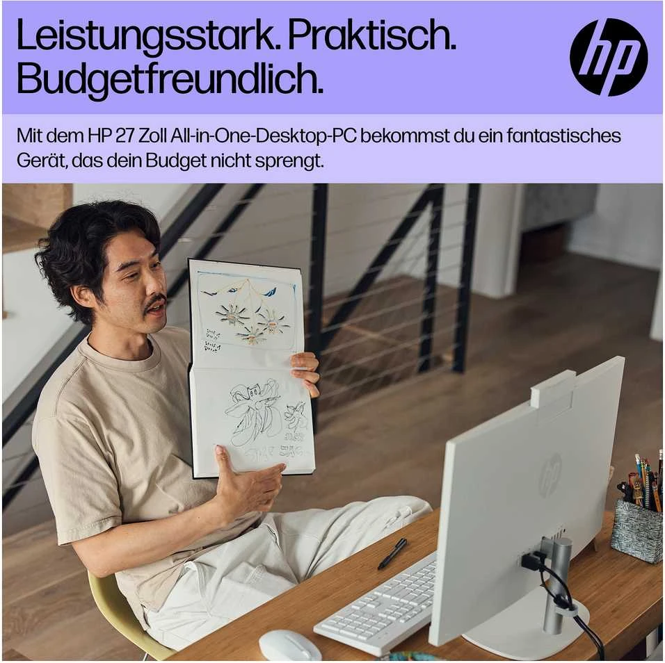 Stacionarus kompiuteris Hewlett Packard (HP) „HP All-in-One“ kompiuteris 27-cr0102ng [68,5 cm (27 colių) FHD ekranas, „Intel i5-1335U“, 16 GB RAM, 1 TB SSD, „Iris Xe Grafik“, „Windows 11“]