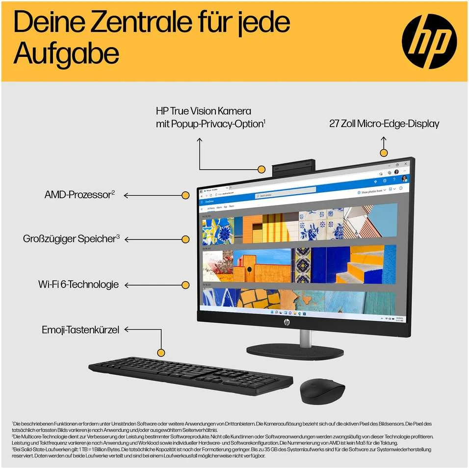 Monitorius HP All-in-One kompiuteris 27-cr0111ng [68,5 cm (27") FHD ekranas, Ryzen 3 7320U, 8 GB RAM, 512 GB SSD, DOS]