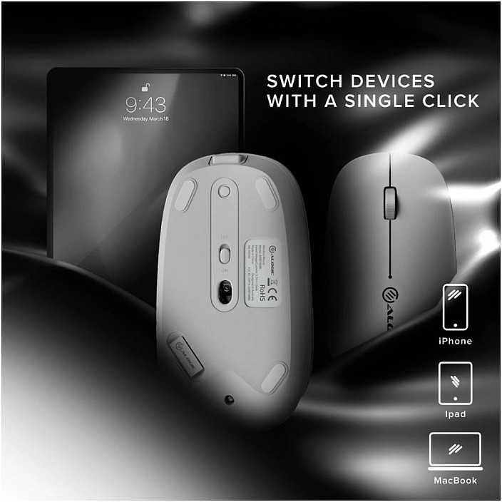 ALOGIC Echelon Bluetooth USB-C įkraunama 4 klavišų pelė – balta