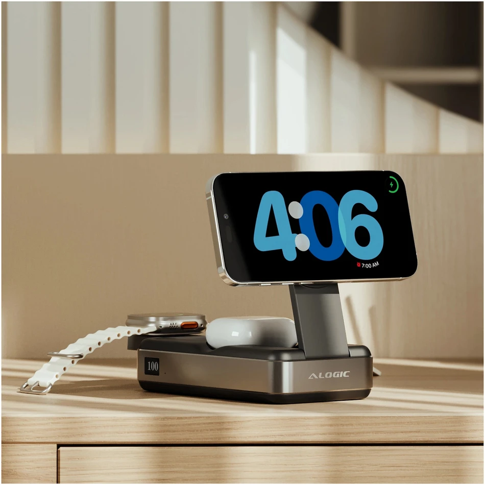 „Alogic Roam 6-in-1“ išorinė baterija, 21 000 mAh, su Qi2 + 100 W USB-C