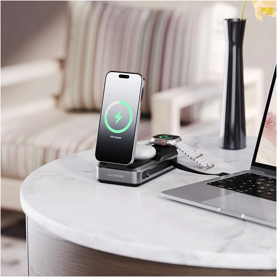 „Alogic Roam 6-in-1“ išorinė baterija, 21 000 mAh, su Qi2 + 100 W USB-C