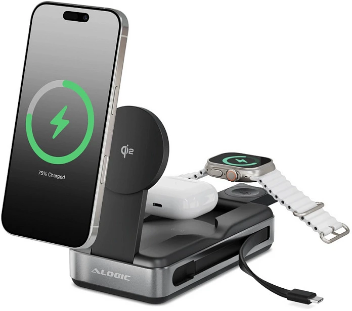 „Alogic Roam 6-in-1“ išorinė baterija, 21 000 mAh, su Qi2 + 100 W USB-C