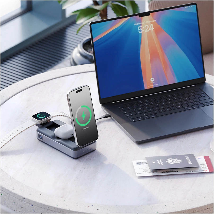 „Alogic Roam 6-in-1“ išorinė baterija, 21 000 mAh, su Qi2 + 100 W USB-C