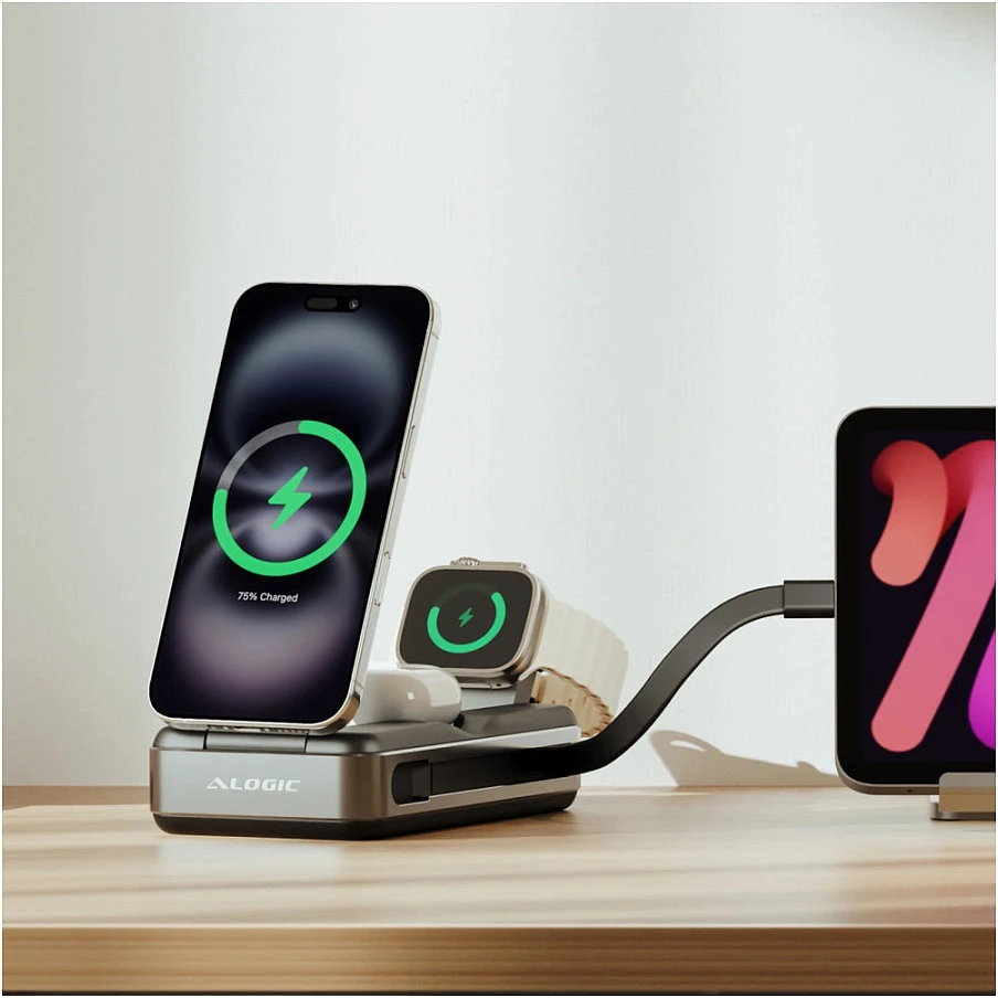 „Alogic Roam 6-in-1“ išorinė baterija, 21 000 mAh, su Qi2 + 100 W USB-C